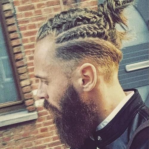 men's braids and bun with side undercuts: 
