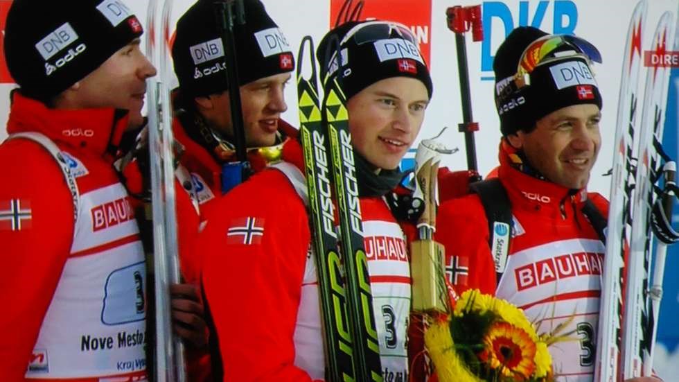 VM-gull på stafetten i Nove Mesto. Foto: NRK