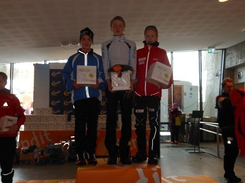 Pallen i klasse gutar 14 år på Kvalfoss-sprinten 2013. Foto: Team Statkraft Nordfjord